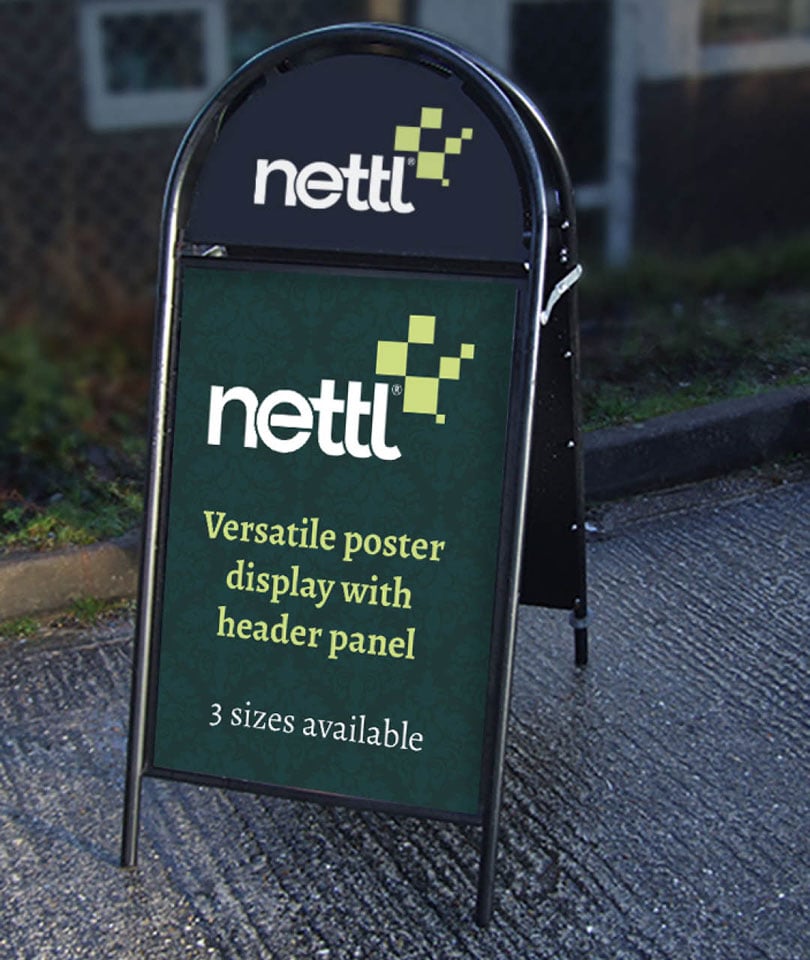 Market your business with a versatile poster display with header panel