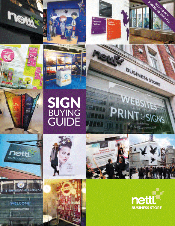 Cover of the Sign Buying Guide booklet provided at each Nettl Business Store