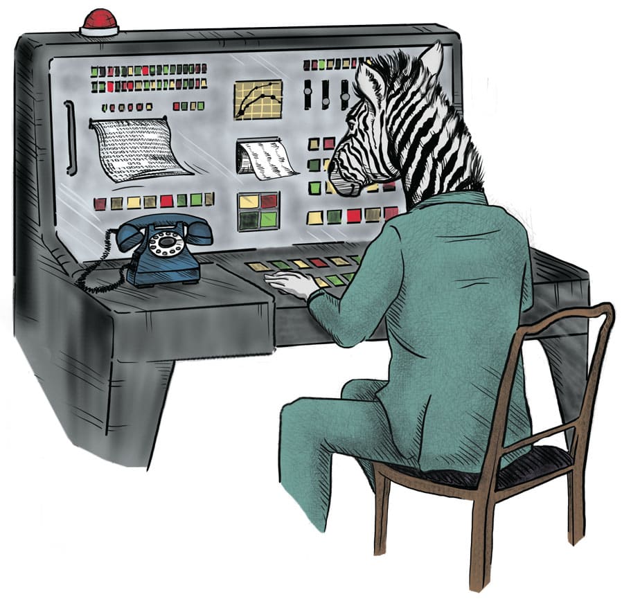 Illustration of Zac using a retro computer