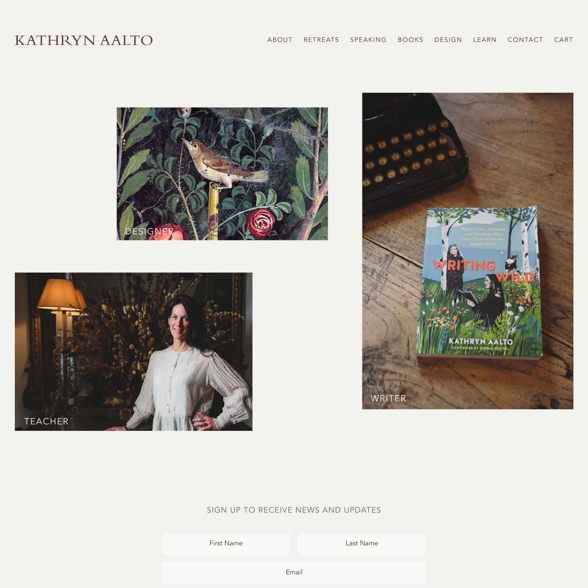 Screenshot of Kathryn Aalto's homepage