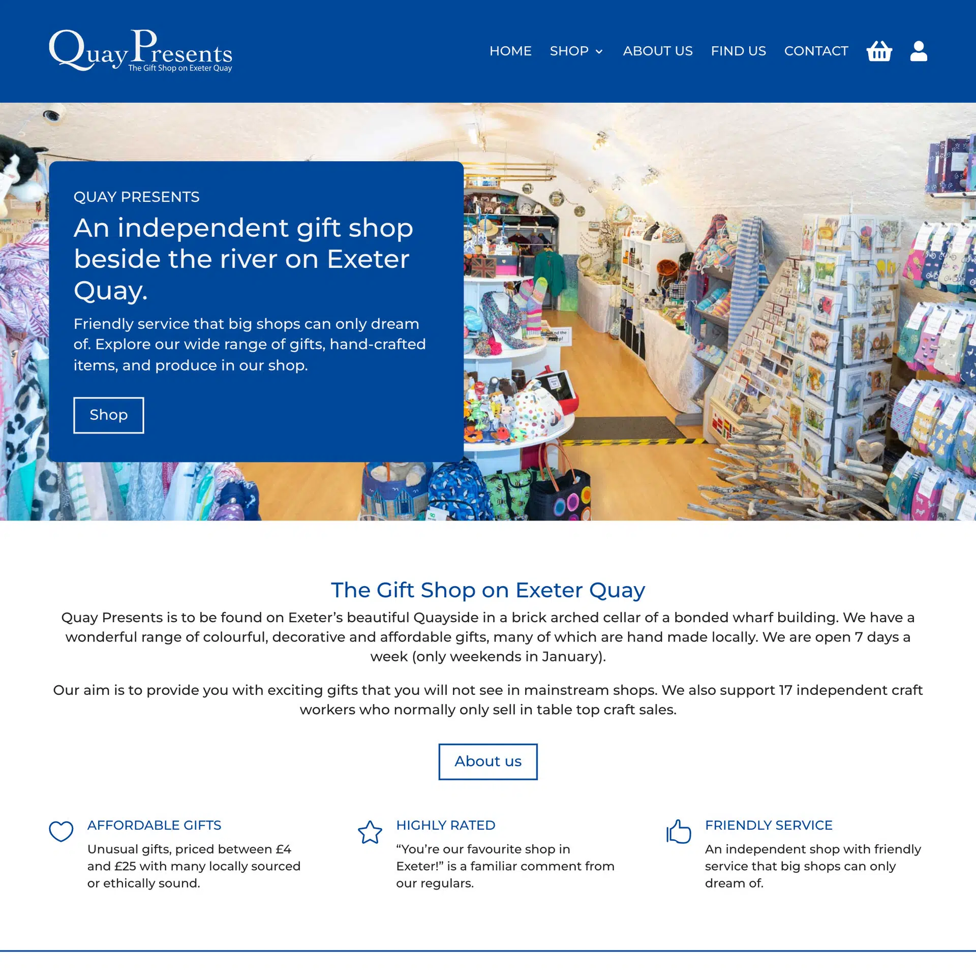 Screenshot of Quay Presents homepage
