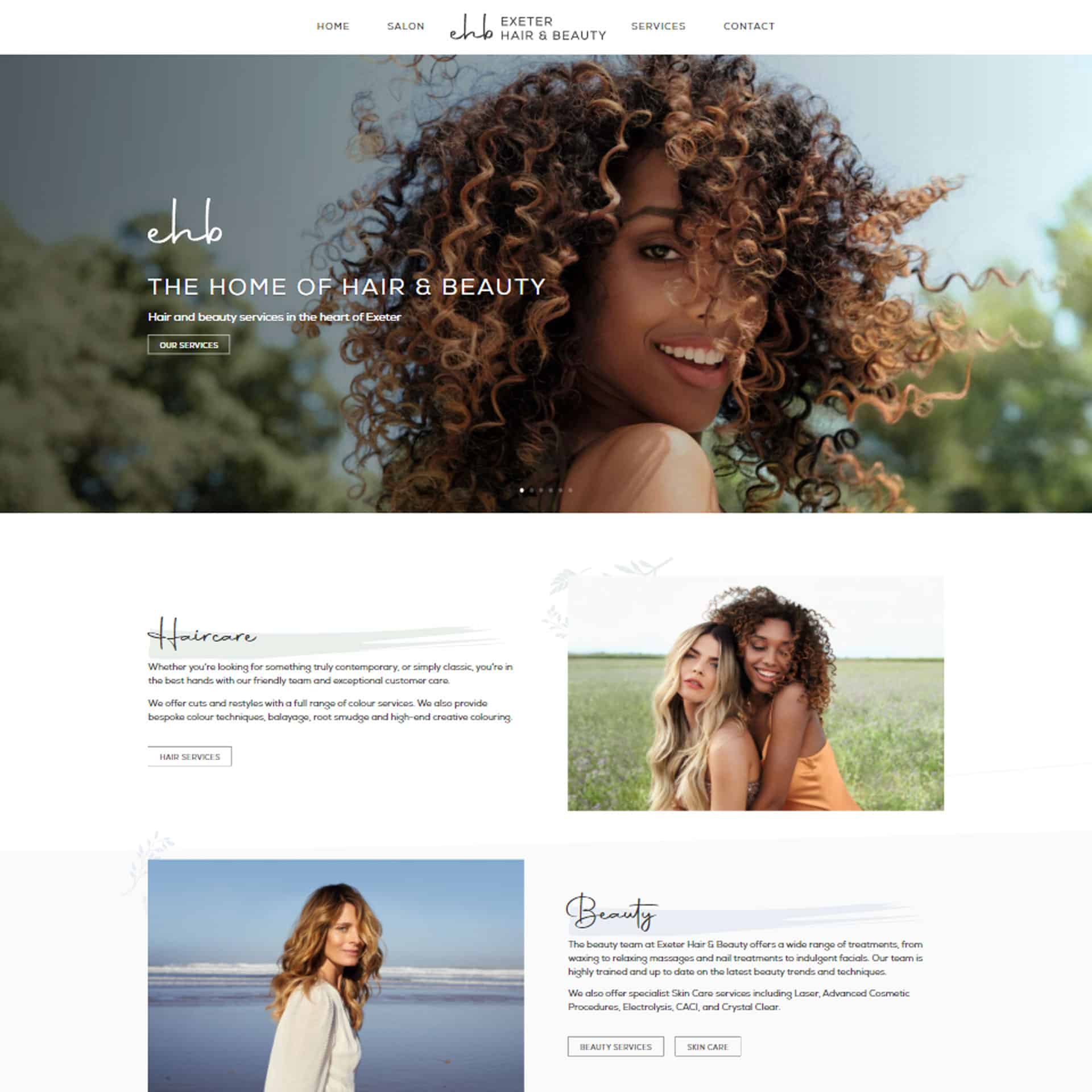 Screenshot of Exeter Hair & Beauty's homepage