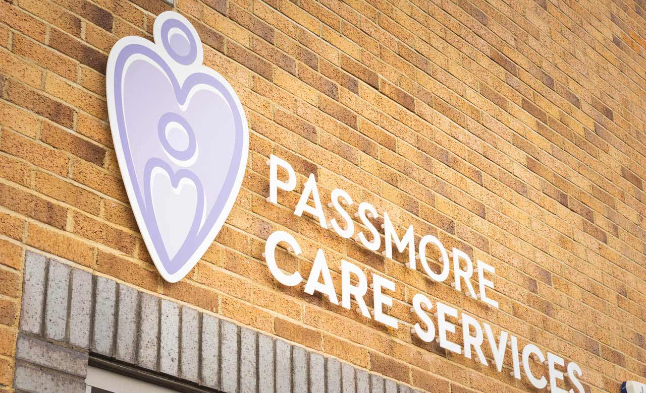 Nettl of Exeter installed the Passmore logo on standoffs on the exterior wall of their building.
