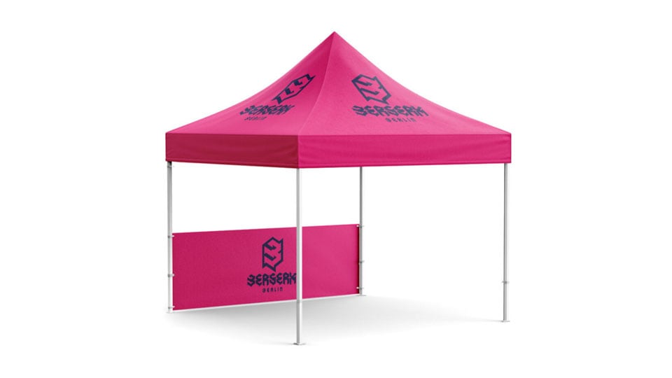 Example of a pink printed gazebo with one side by Nettl of Exeter