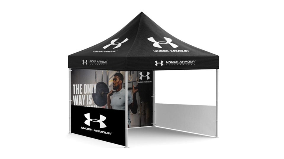 Example of a black printed gazebo with one wall by Nettl of Exeter