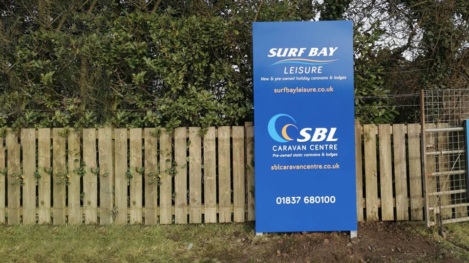 We designed, produced and installed an exterior totem sign for Surf Bay Leisure.