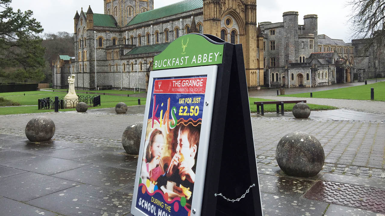 Nettl of Exter supplied A-Board in position at Buckfast Abbey