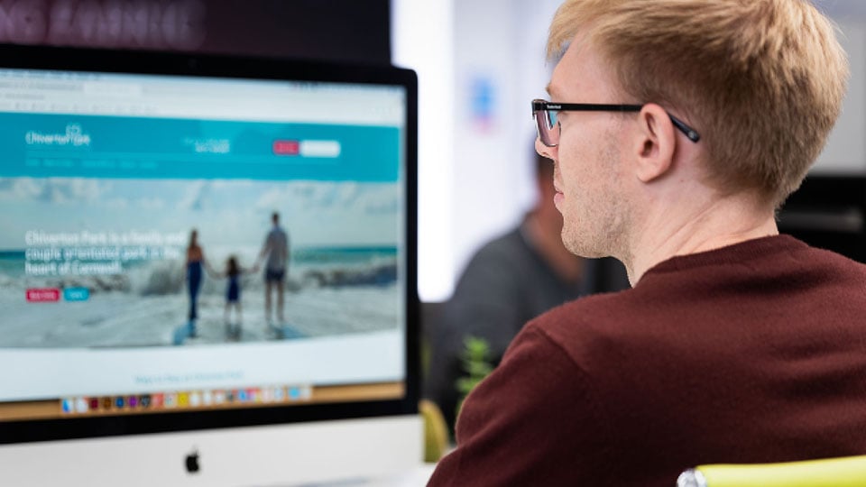 Chris reviewing the on-page content of an SEO client in Exeter ahead of their digital marketing campaign.