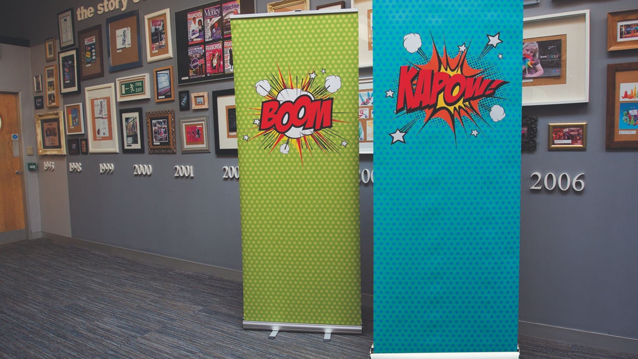 Examples of two roller banners printed and designed by Nettl.