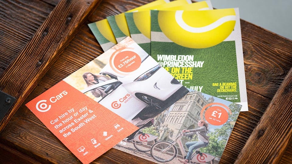 Leaflets and flyers for Exeter-based businesses that have been printed and designed by Nettl of Exeter.
