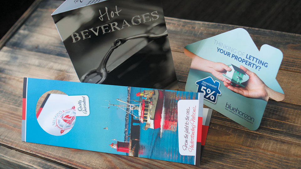 We print beautiful shapes and folded flyers at Nettl in Exeter.