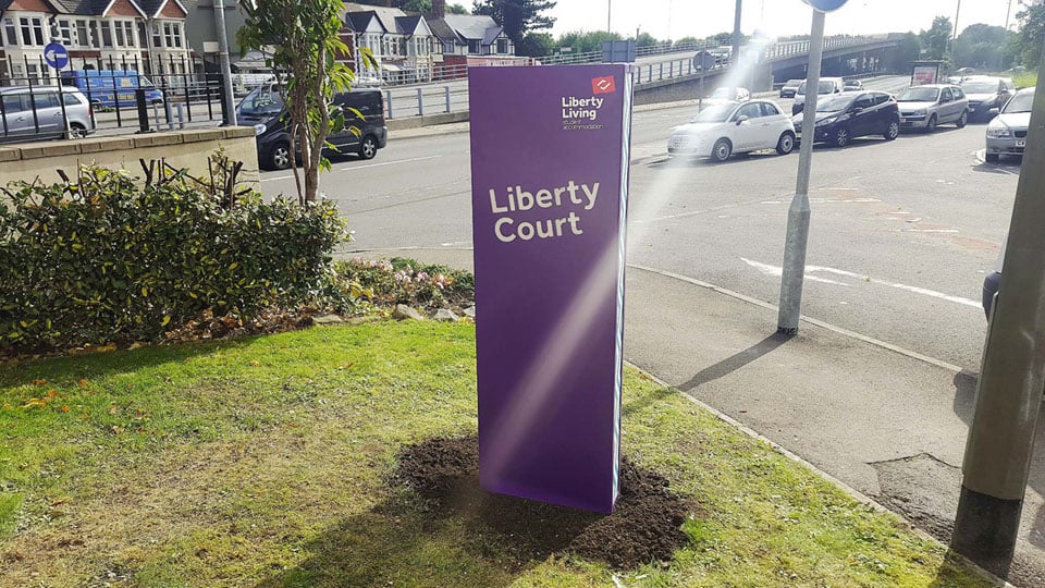 Monolith signs are a great way to get noticed from the roadside, like this example at Liberty Court.